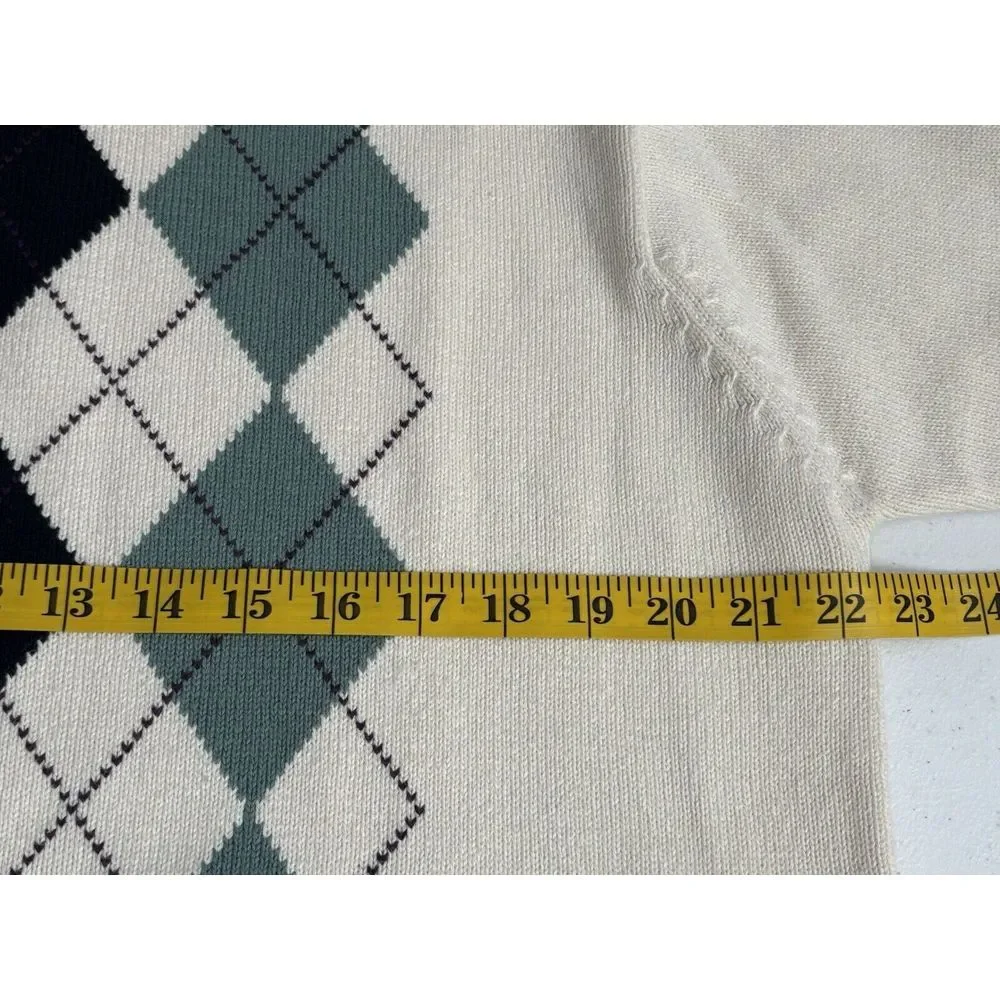 John Ashford Golf Men's Large Cream‎ Green Blue Argyle Long Sleeve Knit Sweater